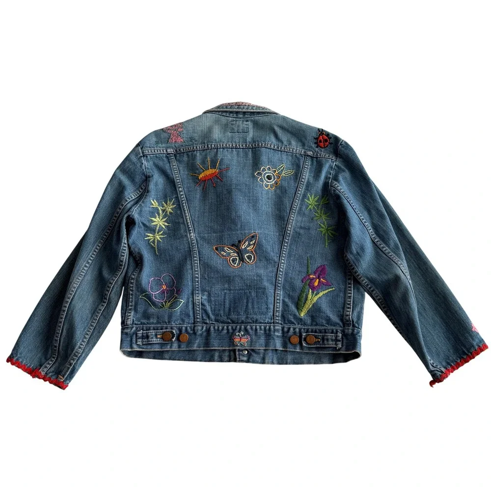 Wrangler VTG Made in USA Black Label Hand Embroidered Hippie Trucker Jacket M‎ - Picture 2 of 14